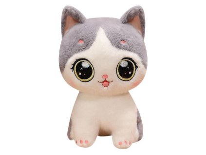 Plyšový Mazlíček Kočička Bílo-Šedá 21cm