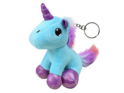 Plyšový Jednorožec Přívěsek Kovový Kroužek Modrý 12cm