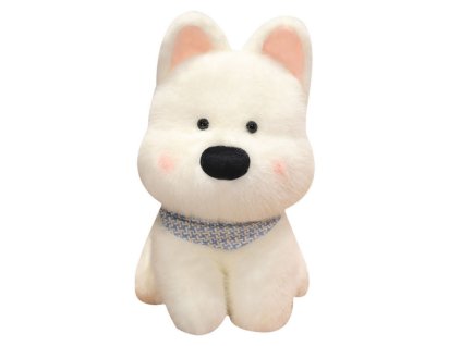 Plyšová Mazlící Hračka Pejsek S Modrým Šátkem Bílý 33cm