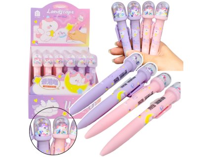 Kuličkové Pero s Kopulí a Třpytkami Jednorožec Modrý Inkoust 0,5 mm