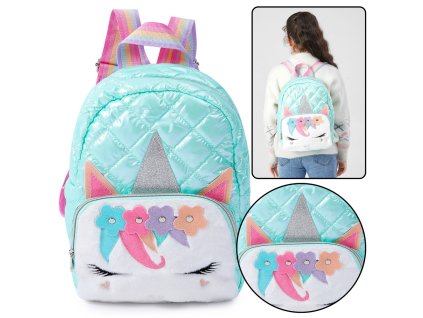 Dětský Školní Batoh Přeplétaný Jednorožec Tyrkysový 32cm