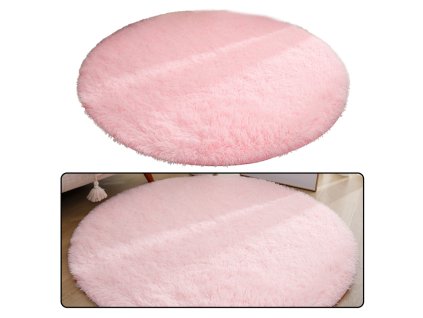 Plusový Měkký Koberec Kulatý Protiskluzový Světle Růžový 122cm