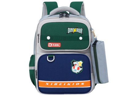 Školní batoh nášivky dinosaurus s penálem šedý 16L