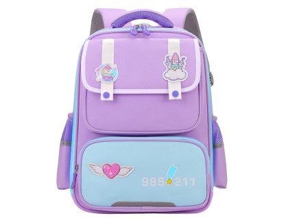 Školní Batoh s Nášivkami Hrudní Pás Fialový 16L