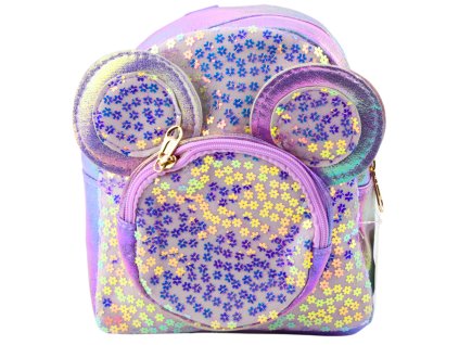 Dětský Batoh S Flitry Myška Uši Fialový 22cm 3L