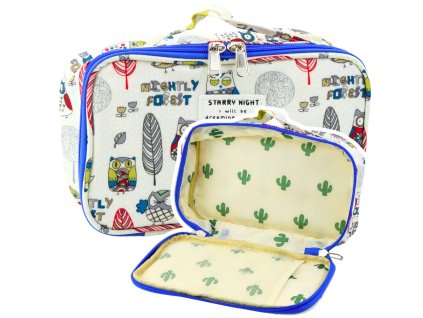 Školní pouzdro Organizer Prostorný Další Kapsa Sovy Bílý 21,5cm