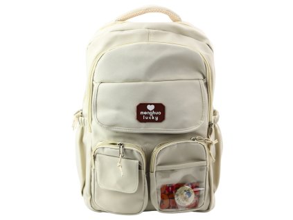 Městský školní batoh Kapybara přívěsek odznaky béžový krémový 25L 42cm