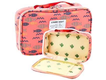 Školní pouzdro Organizér Prostorný Další Kapsa Ryby Růžové 21,5 cm