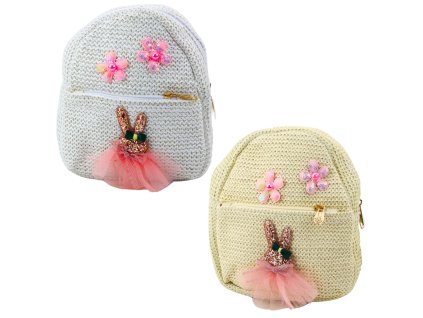 Dětský vyšívaný batoh Králík ve šatech Květiny 2,5L 20cm