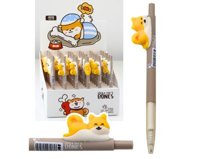 Gelové Pero s Figurkou Žlutého Pejska Shiba Modrý Inkoust 0.5mm