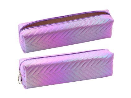 Fialový holografický školní penál s jodlovým vzorem 21x6cm