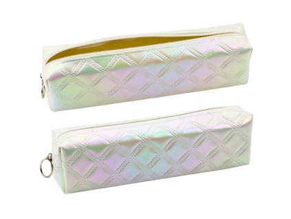 Školní Penál Organizér s Raženým Vzorem Bílá Perleťová 21x6cm
