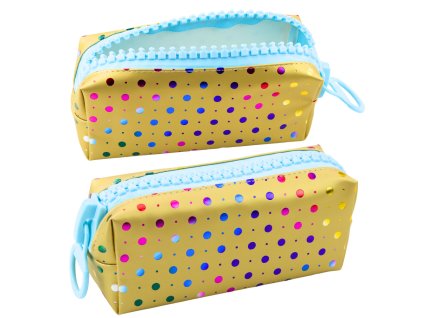 Školní pouzdro organizér Barevné Puntíky Velký Zlatý Zip 21x8cm