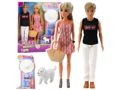 Set Loutek Anlily Dívka a Chlapec S Příslušenstvím Klobouk a Pejsek