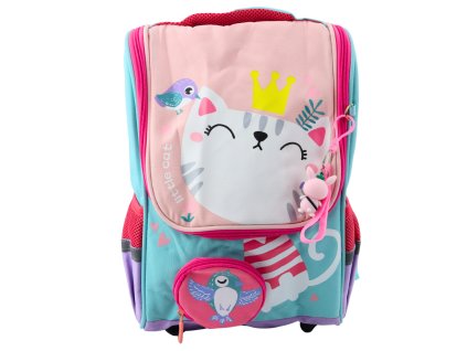 Školní Batoh Bílý Kočka Sáček s Ptáčkem Přívěsek 21L