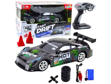 Závodní Auto RC pro Drift Černo-Zelené 30km/h 1:16