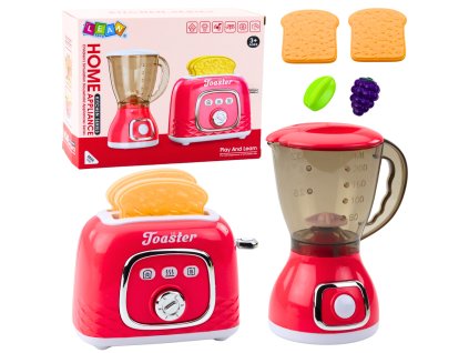 Kuchyňský Set Spotřebičů Toustovač Mixér Světla Zvuky Růžový