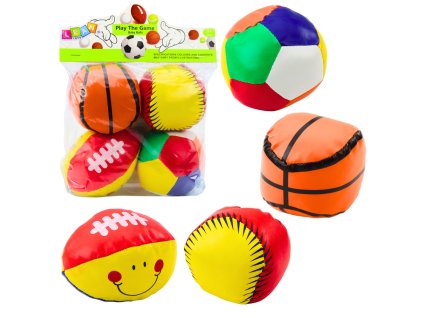 Sada Měkkých Sportovních Míčků Basketbal Rugby Fotbal Baseball 4 ks