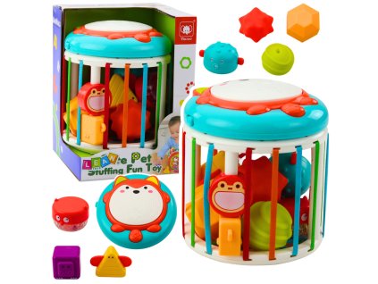 Interaktivní senzorická kostka s bubínkem liška, světla a zvuky barevná