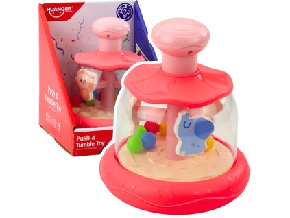 Růžový kolotoč s kuličkami a zvířátky - Hroch, Lev, Opice