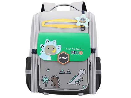 Školní batoh s dinosaury a hrudním pásem šedozelený 21L 39cm
