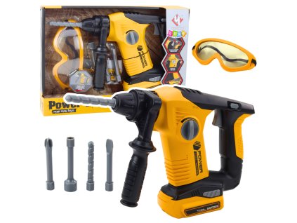 Dětské Kladivo Vrtací Vrtačka 4 Výměnné Nástavce Brýle Žlutá