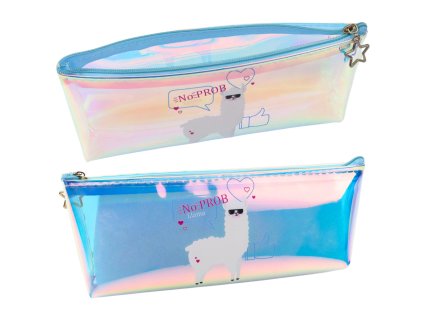 Dětský školní penál holografický s lamou modrý 21x6 cm