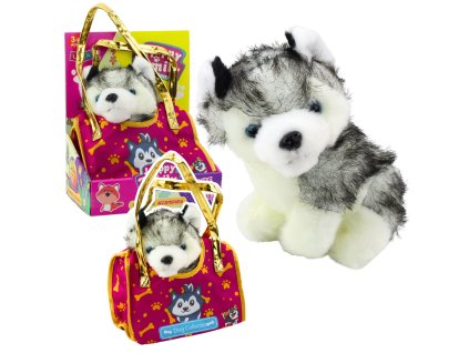 Plyšový Husky Pejsek v Kabelce - Bílý a Šedý Kamarád a Mazlíček