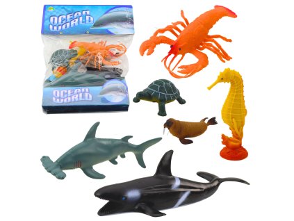 Sada Figurkek Mořských Zvířat Kladivoun Kosatka Koník Hlub Želva 6ks