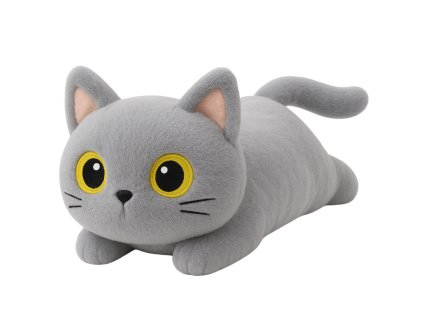 Šedý Plyšový Polštářek Mazlíček Kočka Velké Oči 45 cm