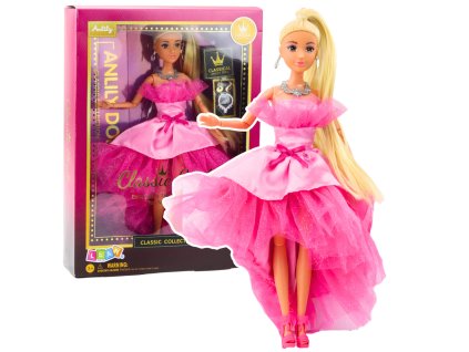 Panenka Anlily Třpytivé Růžové Plesové Šaty Pohyblivé Končetiny Blond Vlasy