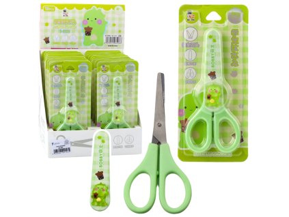 Školní nůžky pro děti s pouzdrem, oboustranné, zelené, 14 cm