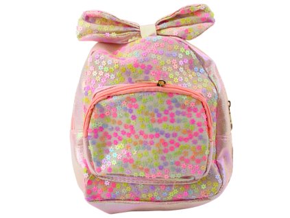 Dětský Batůžek S Flitry A Kytičkami Mašlička Světle Růžový 22cm 2,8L