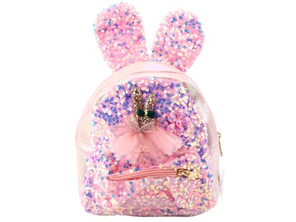 Dětský Batoh s Flitry a Zajíčími Ušima Světle Růžový 22cm 4.4L