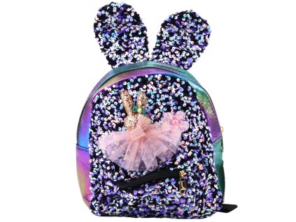 Dětský Batoh S Flitry a Králičími Ušima Tmavě Barevný 22cm 4.4L