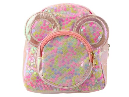 Dětský Batoh s Flitry Myška Uši Růžový 22cm 3L