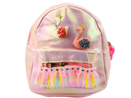 Dětský Batoh Labutě Krajka Ozdoby Růžový 22cm 2,8L