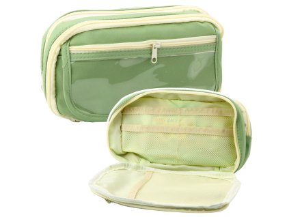 Školní Penál Dvojkomorový S Kapsami Prostorný Zelený 22cm