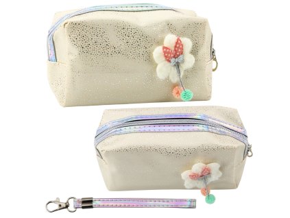 Psací Pouzdro Lesklá Mašle S Třpytkami Béžové