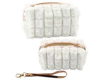 Plyšová Kosmetická Taška s Rukojetí Prostorná Bílá 20cm