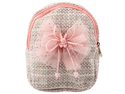 Dětský pletený růžový batoh s mašlí a králíčkem 21cm 2L