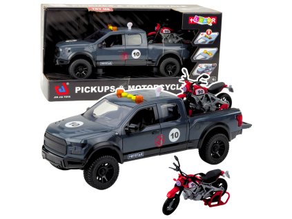Terénní Pickup s Motorkou Světla Zvuky Šedý 1:12