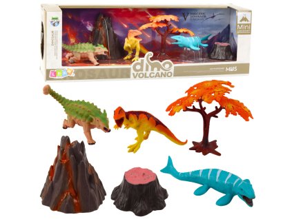 Sada Realistických Figurek Dinosauři Sopka Strom 6ks