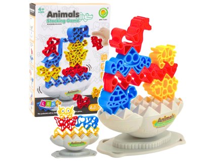 Hra Dovednostní Balancující Věž Kámen Zvířata Kostky Barevné