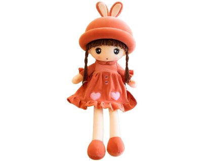 Měkká Plyšová Panenka Červené Šaty S Volánky 45cm