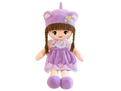 Měkká Látková Panenka Fialové Šaty Čepice S Ušima 45cm