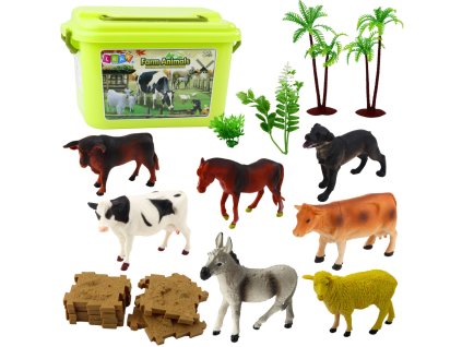 Sada Figurkek Zvířata Statek Rostliny Stromy Kufřík 57ks