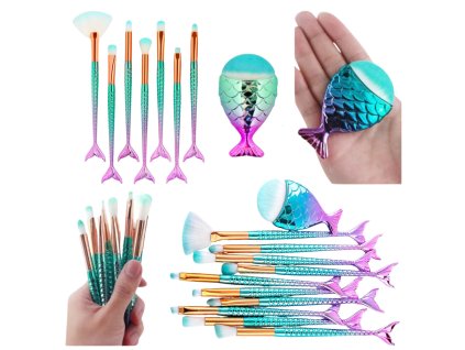 Sada Kosmetických Štětců Mořská Panna Fialovo-Zelená 8ks