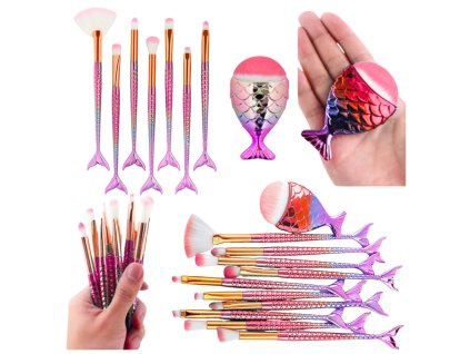 Sada Make-up Štětců Mořská Panna Fialovo-Růžové 8ks