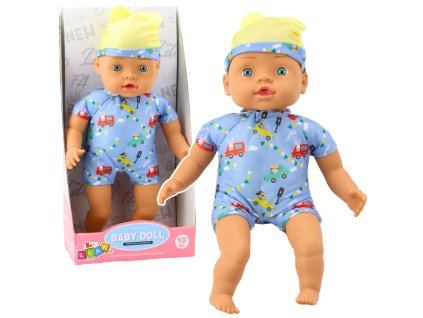 Panenka Miminko Modrý Obleček s Vzory Čepička s Oušky 31cm